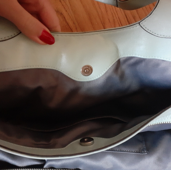 Authentic Coach Lexi Metallic Aqua Leather Handbag - Picture 5 of 8